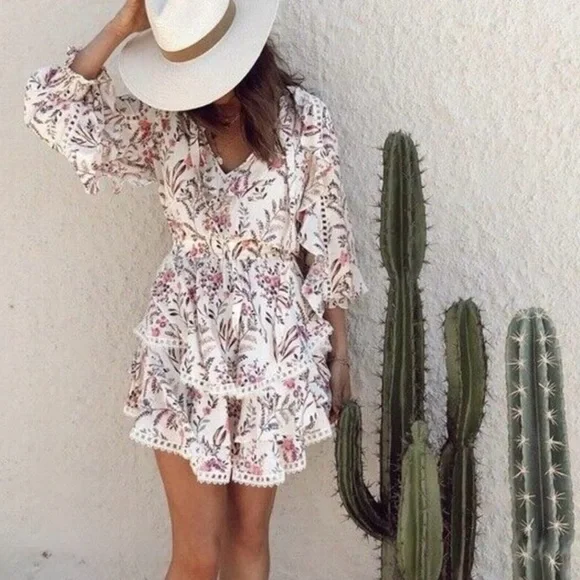 Spell Boho Floral Cream Mini Dress - Picture 1 of 13